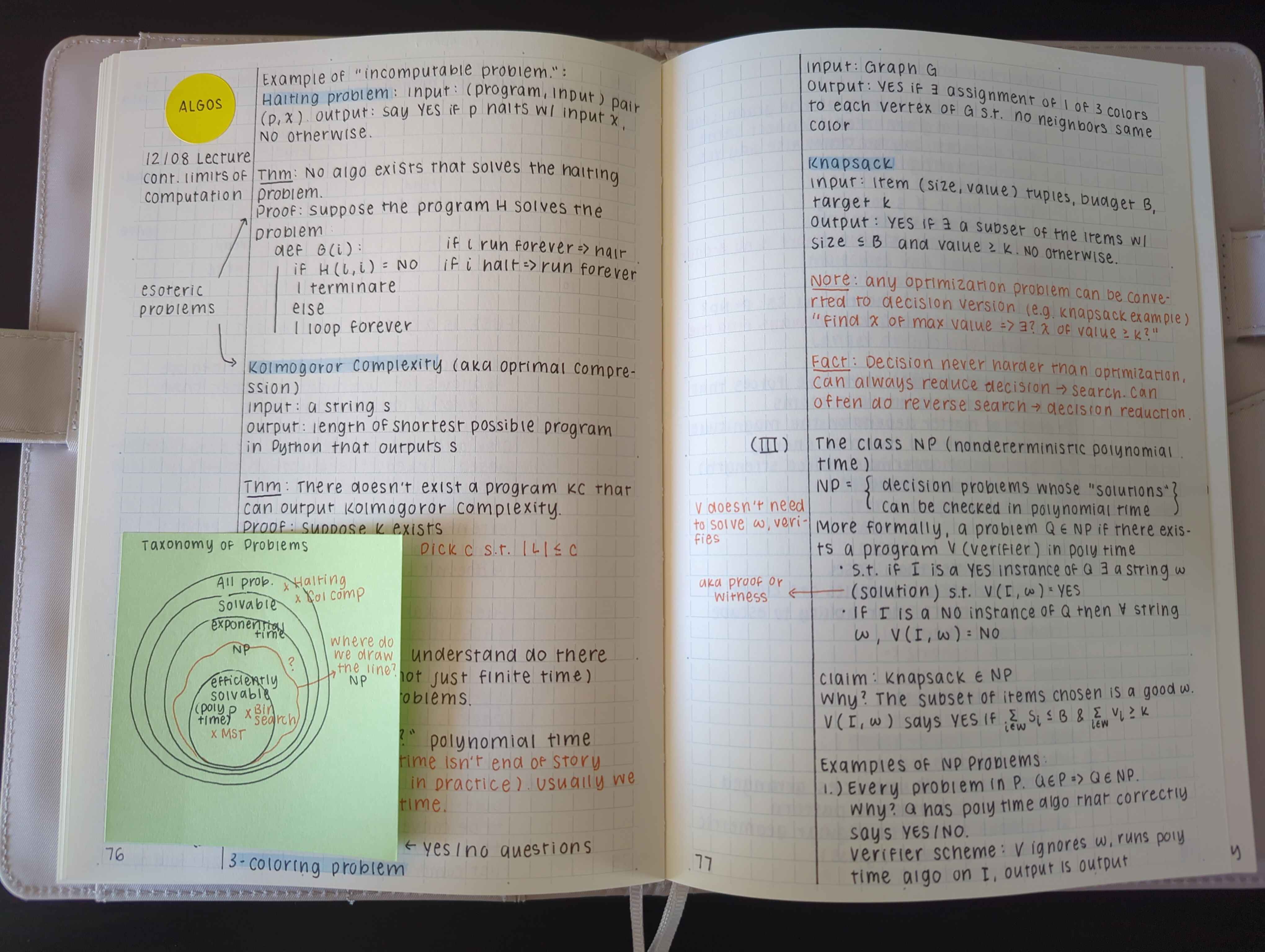 Example spread of notes