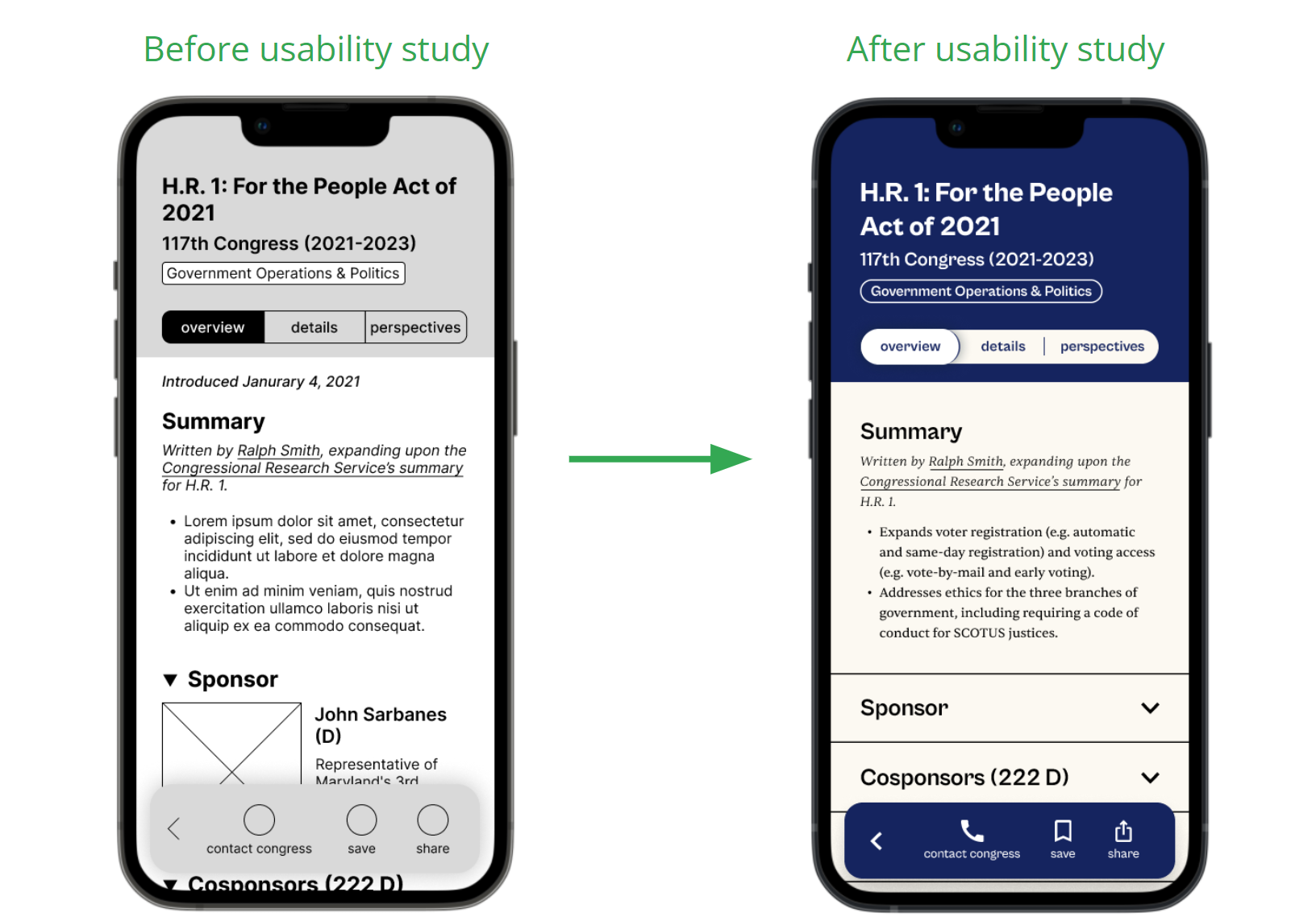 Before and after the usability study, concerning the drop down feature